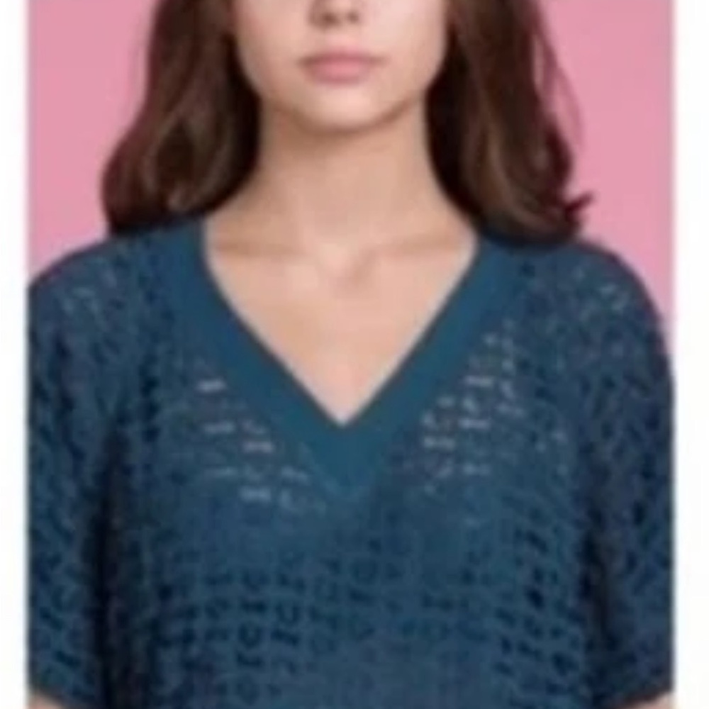🆕 Byron Lars Anthropologie Teal V-Neck laser cut top blouse
